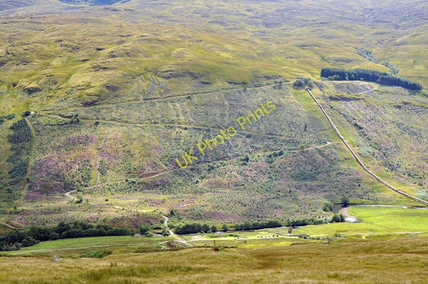 Photo 6"x4" Looking across Glen Lochay to the hydro access track Allt Innis Daimh c2010