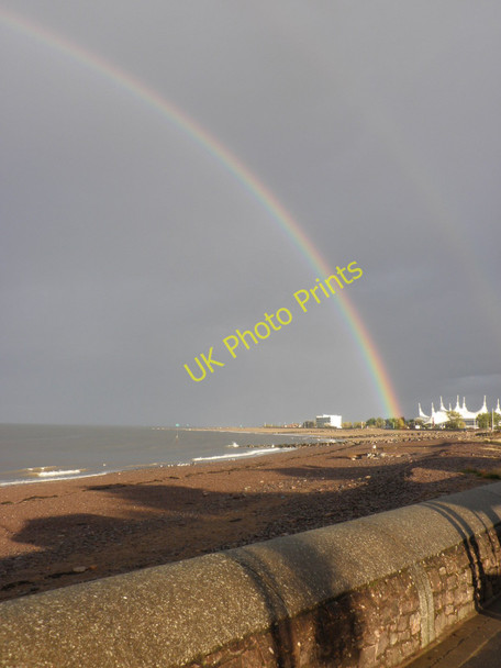 Photo 6"x4" Rainbow, above the beach at Minehead Minehead c2010