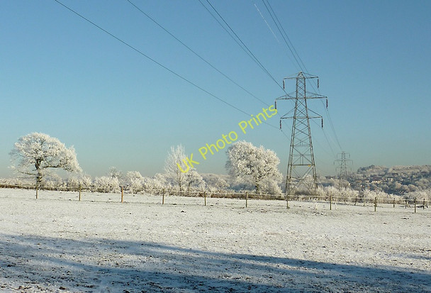 Photo 6"x4" Frosted farmland and pylons  near Penn Common, Staffordshire Sedgley c2010