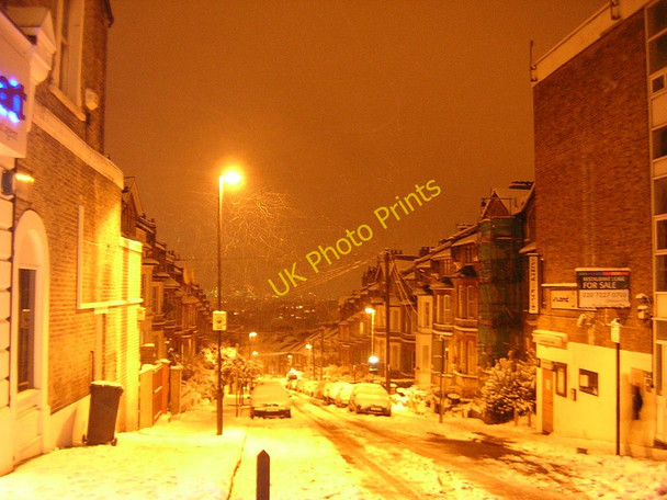 Photo 6"x4" Snowy night, Woodland Road SE19 Penge c2010