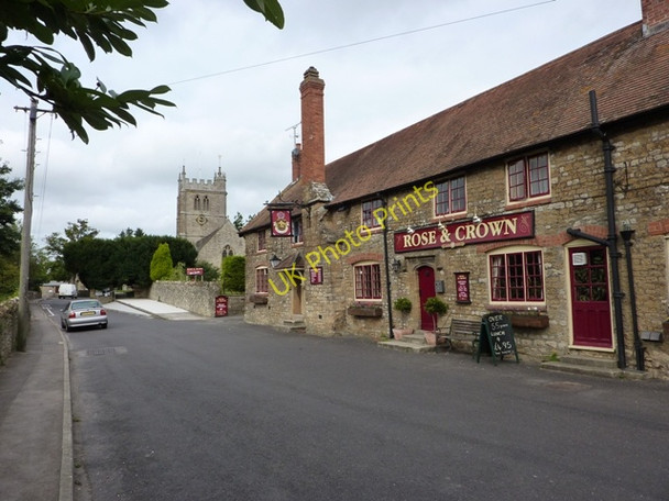 Photo 6"x4" Rose & Crown with the church of St Mary Bradford Abbas c2009