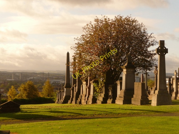 Photo 6"x4" Glasgow: a tree punctuates a line of gravestones Glasgow c2009