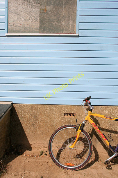 Photo 6"x4" Beach hut and bike Mudeford c2010