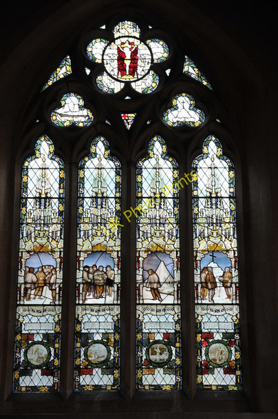Photo 6"x4" Scott stained glass window, Binton church Binton c2011