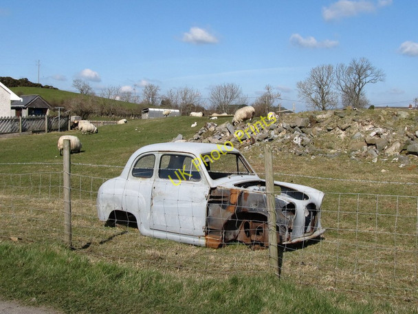 Photo 6"x4" Sheep and an abandoned A30 at Island Moyle Kilcoo c2011