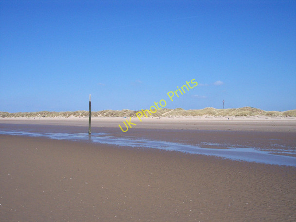 Photo 6"x4" Tide marker and shipping marker post on Formby Point Formby c2011
