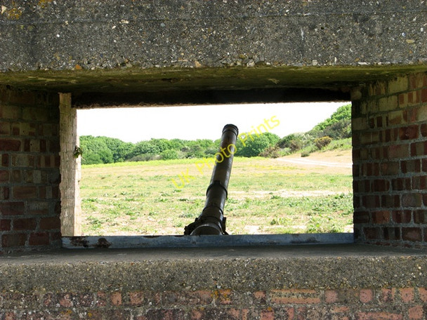 Photo 6"x4" Gun emplacement with gun at Muckleburgh Collection Kelling c2011