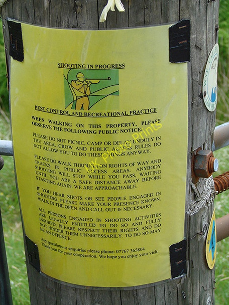 Photo 6"x4" Notice warning of shooting in progress Esgair y Maesnant c2011