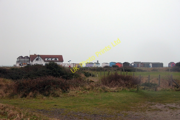 Photo 6"x4" Beach cafe and beach huts, seen from the land side, Hayling Island. West Town\/SZ7199 c2006