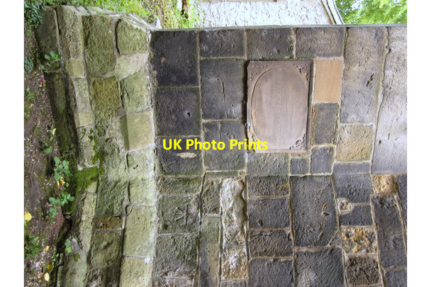 Photo 6"x4" A buttress, a plaque, and a bench mark on All Saints' church Brompton-by-Sawdon c2011