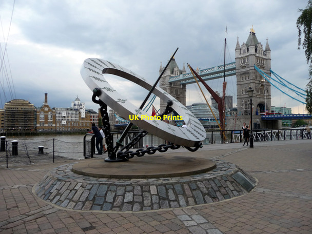 Photo 6"x4" Sundial and Tower Bridge, London London c2011