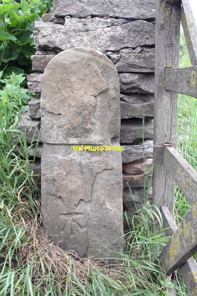 Photo 6"x4" Gatepost with 1845 benchmark at Oaktree Farm West Witton c2011