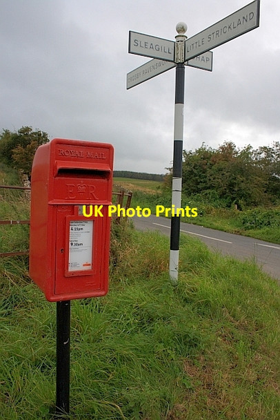 Photo 6"x4" Postbox and road sign Little Strickland c2011