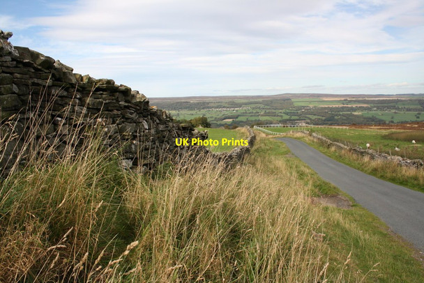 Photo 6"x4" Dry stone wall and road at western edge of Middleham High Moor West Witton c2011