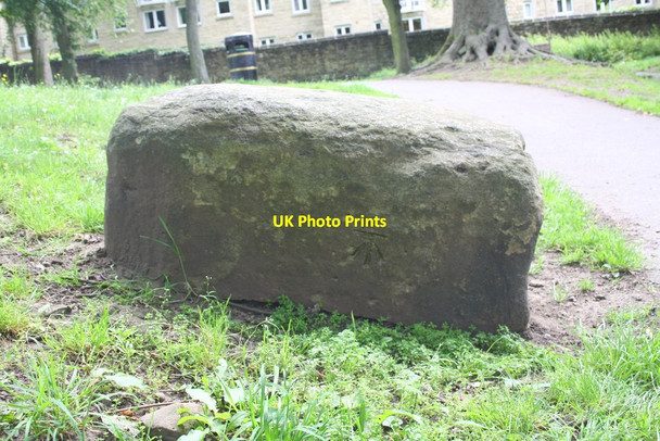 Photo 6"x4" Benchmark on rock in Myrtle Park Bingley\/SE1139 c2011
