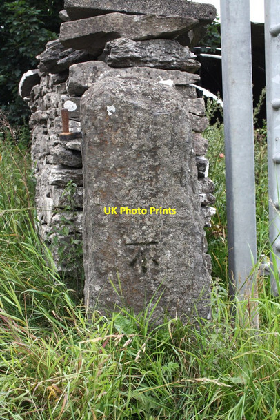 Photo 6"x4" Benchmark on gatepost south of Yarker Bank Farmhouse Bellerby c2011