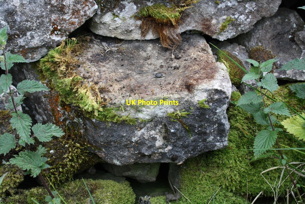 Photo 6"x4" Benchmark on stone in wall of Cam High Road Burtersett c2011