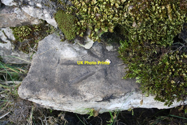 Photo 6"x4" Benchmark on stone in wall of Cam High Road at Nicholls Rigg Marsett c2011