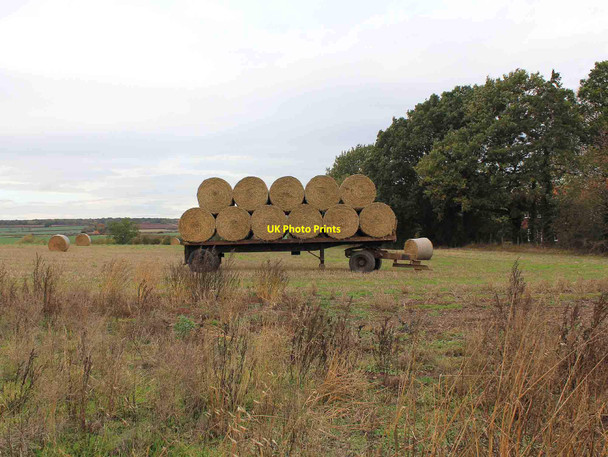 Photo 6"x4" Circular straw bales on a trailer Hunningham c2011