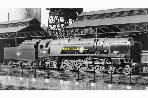 Photo 6"x4" Rebuilt 'Merchant Navy' at Bournemouth Locomotive Depot Bournemouth c1958
