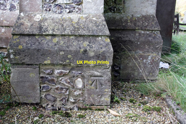 Photo 6"x4" Benchmark on buttress of St Andrews Church Salisbury c2011