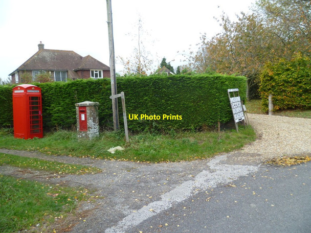 Photo 6"x4" Chidham telephone box and postbox at footpath end Chidham c2011