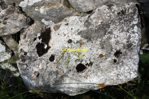 Photo 6"x4" Benchmark on Crag Side Road wall stone Countersett c2011