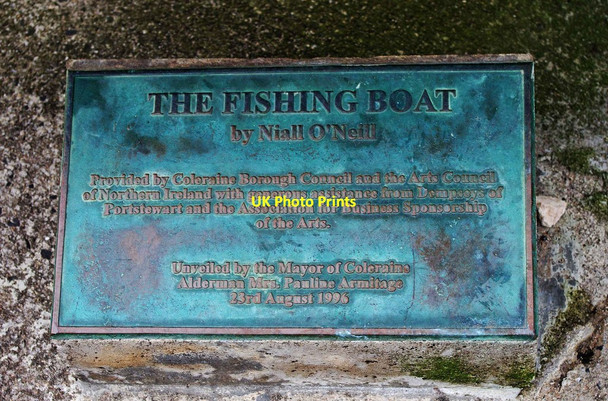Photo 6"x4" The Fishing Boat sculpture (3) - plaque, Harbour Road, Portstewart Portstewart c2011