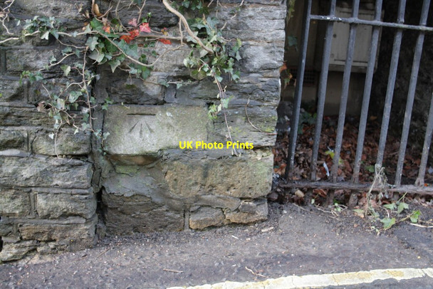 Photo 6"x4" Benchmark on Bristol Street wall, below #55 Malmesbury c2011