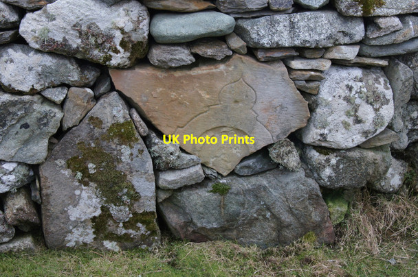 Photo 6"x4" Carved stone in dry stone dyke at Framgord Mailand c2012