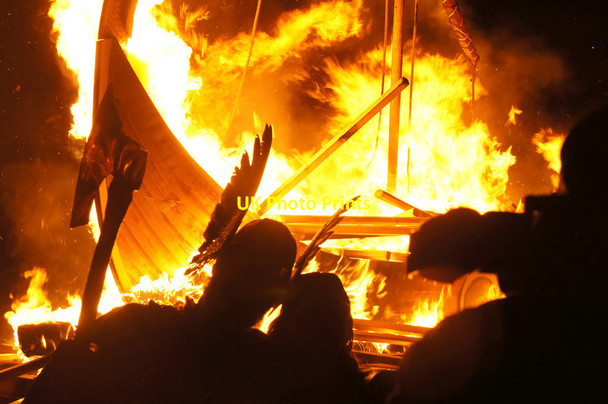 Photo 6"x4" Guiser jarl in front of the burning galley at Uyeasound Up Helly Aa 2012 Uyeasound c2012