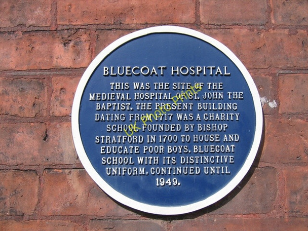 Photo 6"x4" Blue plaque on the Blue Coat Hospital Chester c2008