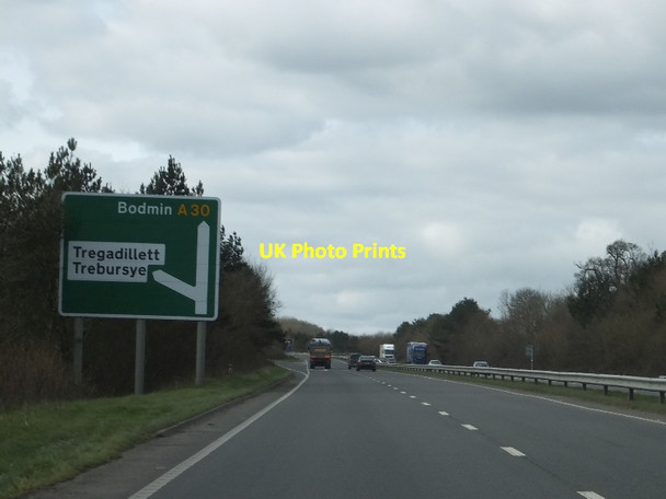 Photo 6"x4" Advance sign on A30 for turning onto minor road Launceston c2012