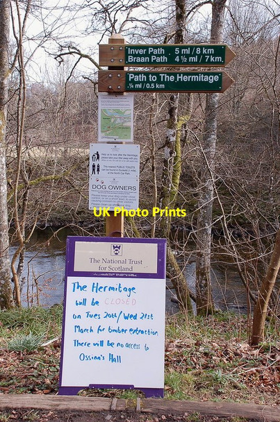 Photo 6"x4" Signs and notices at the Hermitage car park, Dunkeld Inver\/NO0142 c2012