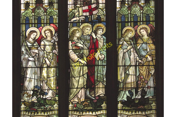 Photo 6"x4" The church of St Michael & All Angels - stained glass Booton c2007