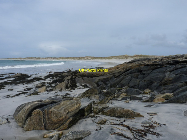 Photo 6"x4" Rocks at Hanglam, and the beach beyond Balemore c2012