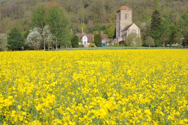 Photo 6"x4" Little Malvern Priory and oilseed rape Upper Welland c2012