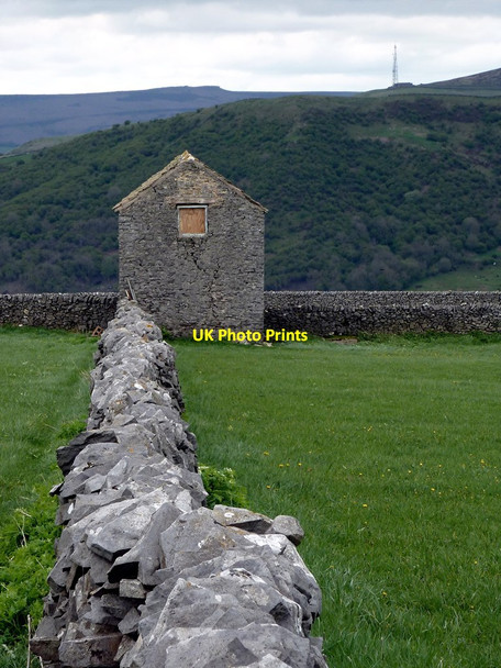 Photo 6"x4" Drystone wall and barn Bradwell Hills c2012