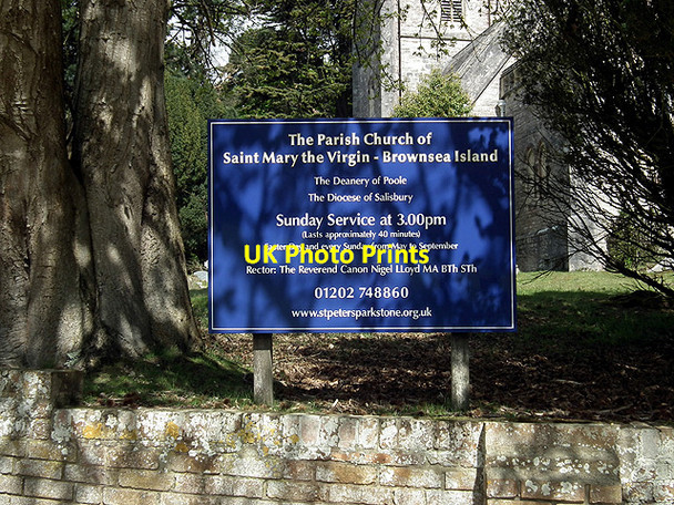 Photo 6"x4" Sign for The Parish Church of St Mary the Virgin on Brownsea Island Sandbanks c2012