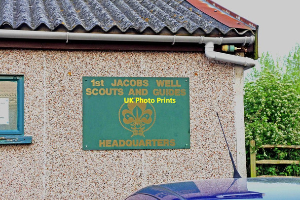 Photo 6"x4" Name plate on 1st Jacobs Well Scouts & Guides Headquarters, Jacobs Well Road, Jacobs Well Abbotswood\/TQ0051 c2012