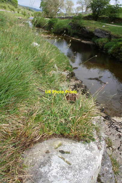 Photo 6"x4" Benchmark on rock in bank of River Wharfe Beckermonds c2012
