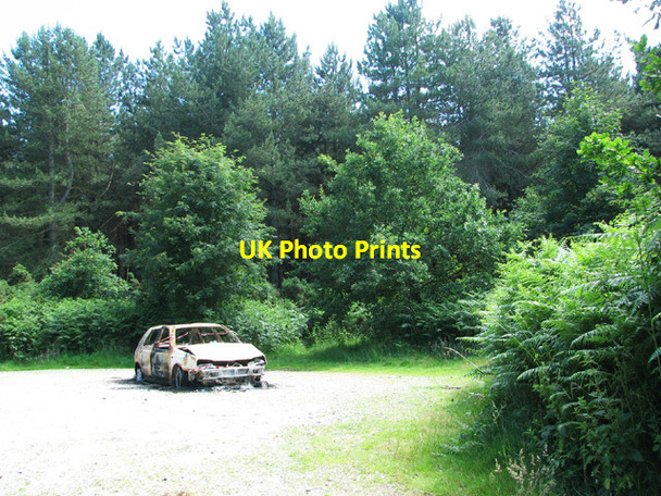 Photo 6"x4" Burnt-out car in car park in Dunwich Forest Dunwich c2012