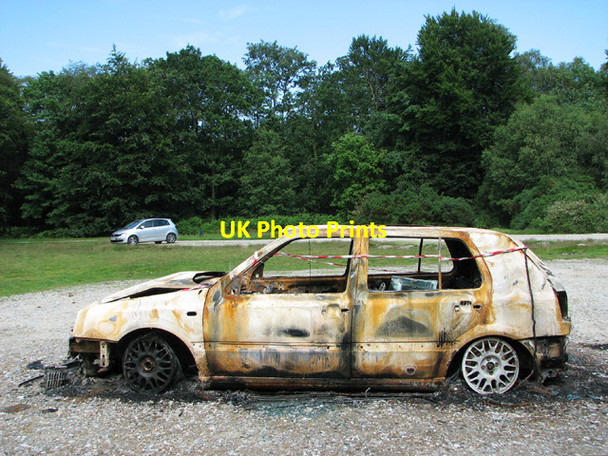 Photo 6"x4" Burnt-out car in car park in Dunwich Forest Dunwich c2012 P1