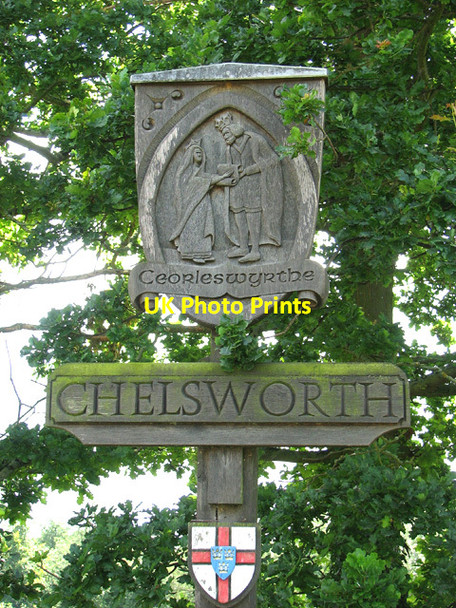 Photo 6"x4" Chelsworth village sign (close-up) Chelsworth c2012