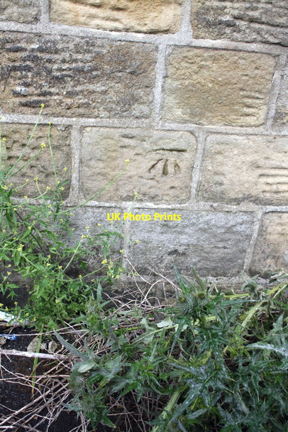 Photo 6"x4" Benchmark on Cherry Street face of Albion Works Keighley c2012