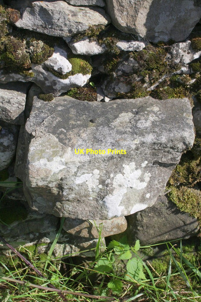 Photo 6"x4" Benchmark on stone in wall near Tarney Fors Appersett c2012