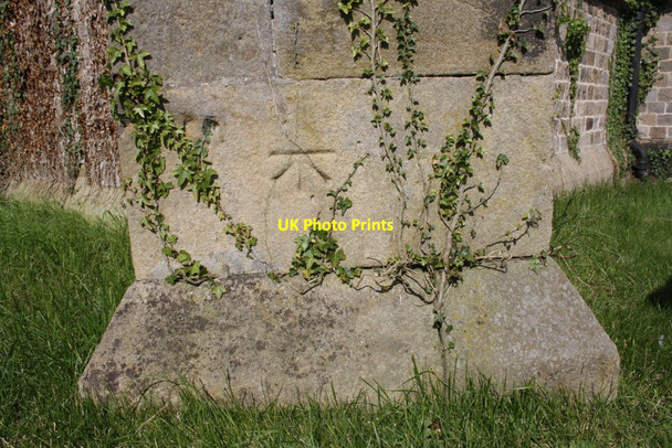 Photo 6"x4" Benchmark on buttress of Great Fencote Church Great Fencote c2012