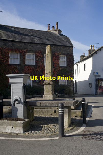 Photo 6"x4" Village Cross and Water Pump Cartmel Cartmel c2012