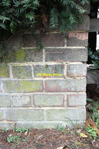 Photo 6"x4" Benchmark on wall outside Christmas Cottage Purley on Thames c2012