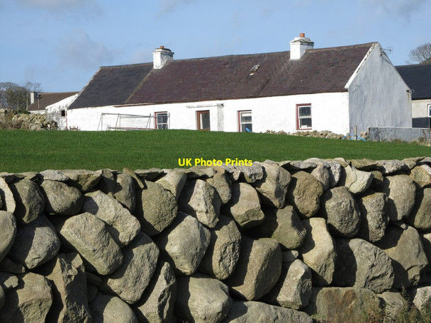 Photo 6"x4" Traditional farm cottage bounded by a Down single dry stone wall Ballymartin c2012